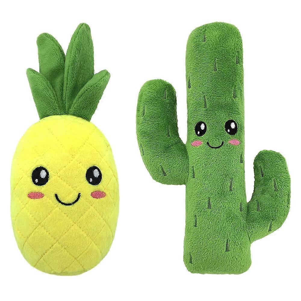 Pineapple And Cactus Plush Toy Set Squeaky Chew Toy For Dogs Crinkle Paper Inside Durable Interactive 21 CM For Medium Dogs