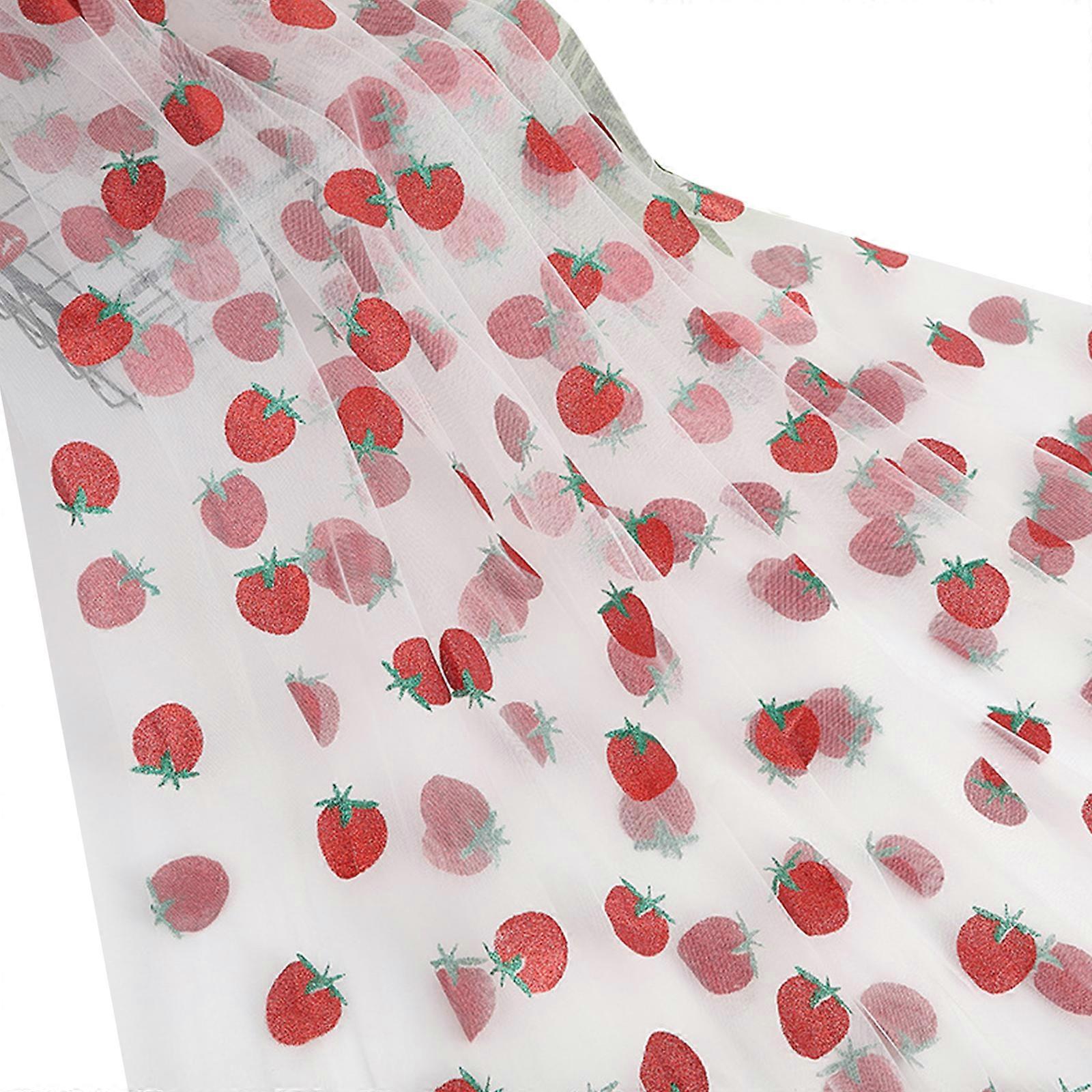Delicate Strawberry Pattern Mesh Fabric Portable for Stage Costumes and Craft  White
