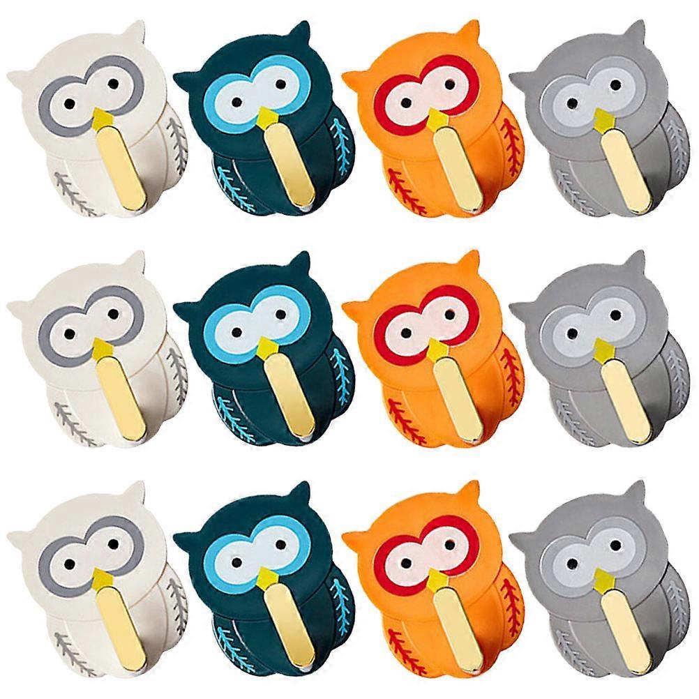 12pcs Cartoon Owl Wall Hooks for Home Decor ABS Material Assorted Color Sturdy and