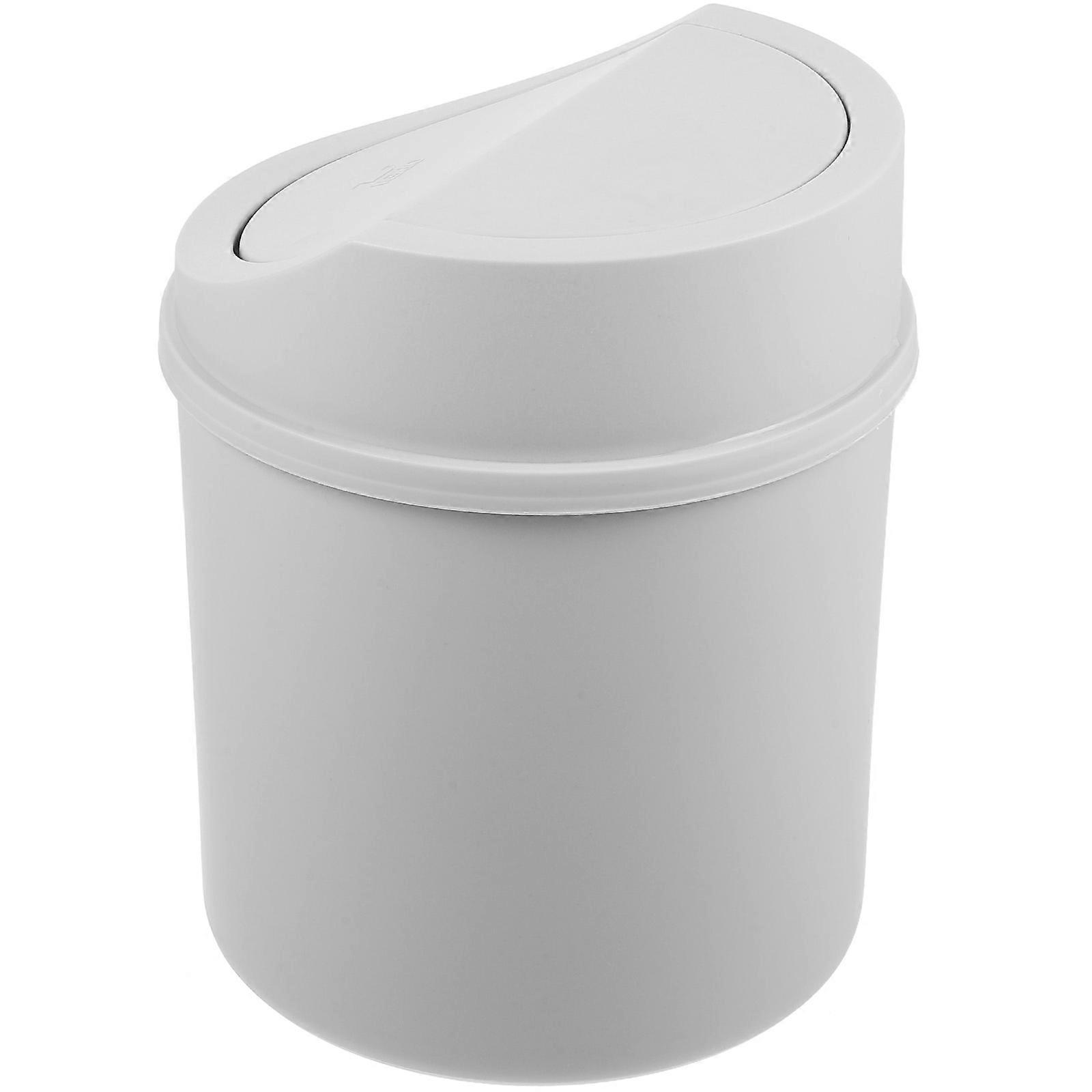 Grey Plastic Mini Swing Top Trash Can for Home Desktop Use with Compact Size 4.7 x 4.7 x 6.3 Inches