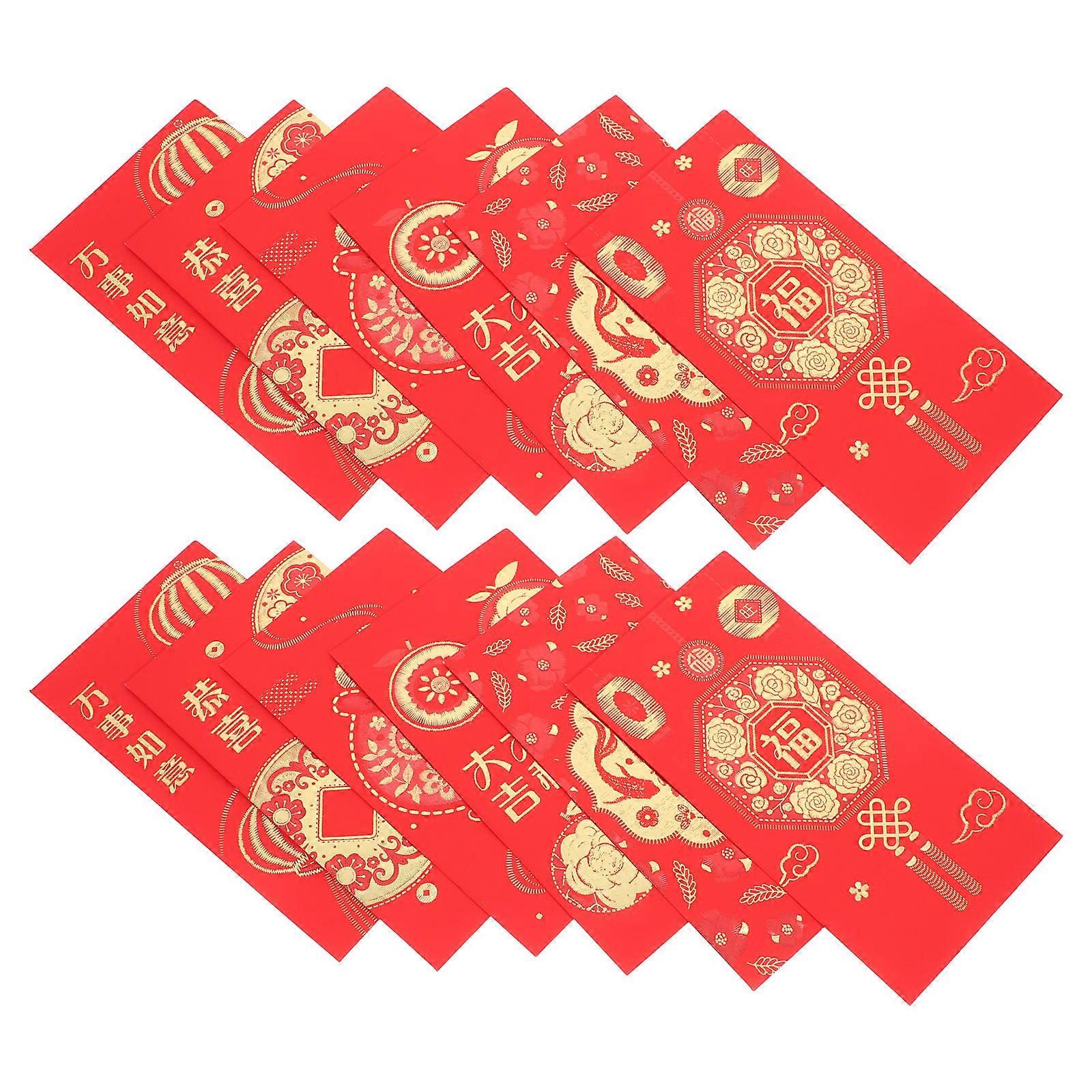 Red Envelopes Chinese New Year Blessings Symbol Traditional Design Red Paper Rectangular Shape 30Pcs
