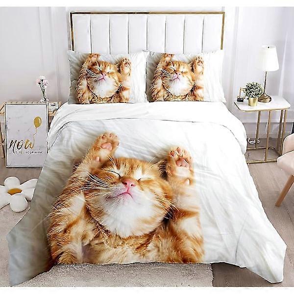 3D Patterned Duvet Cover Set with Cat Motif 135 x 200 cm + 1 Pillowcase 50 x 75 cm