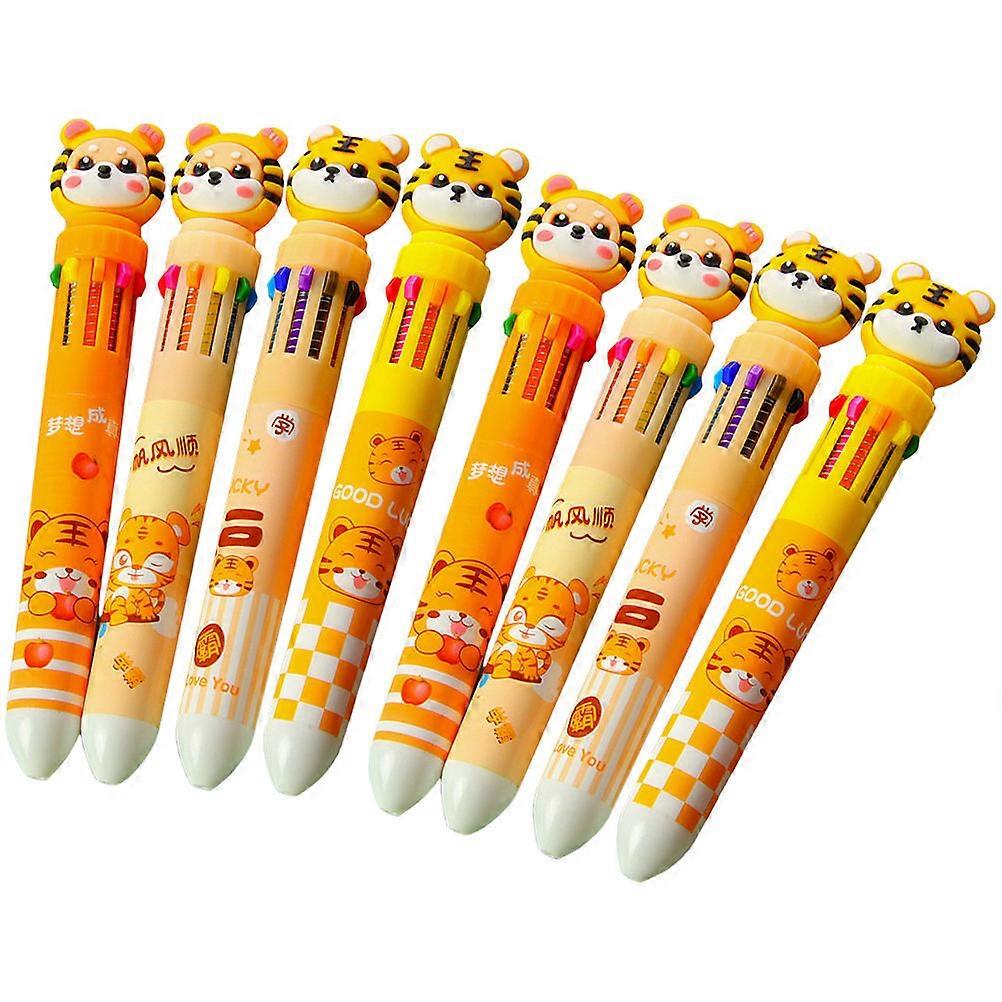 8pcs Fine Tip Multicolor Ballpoint Pens with Tiger Design, Smooth Ink for Writing and Drawing, Lightweight Portable Pens for Students