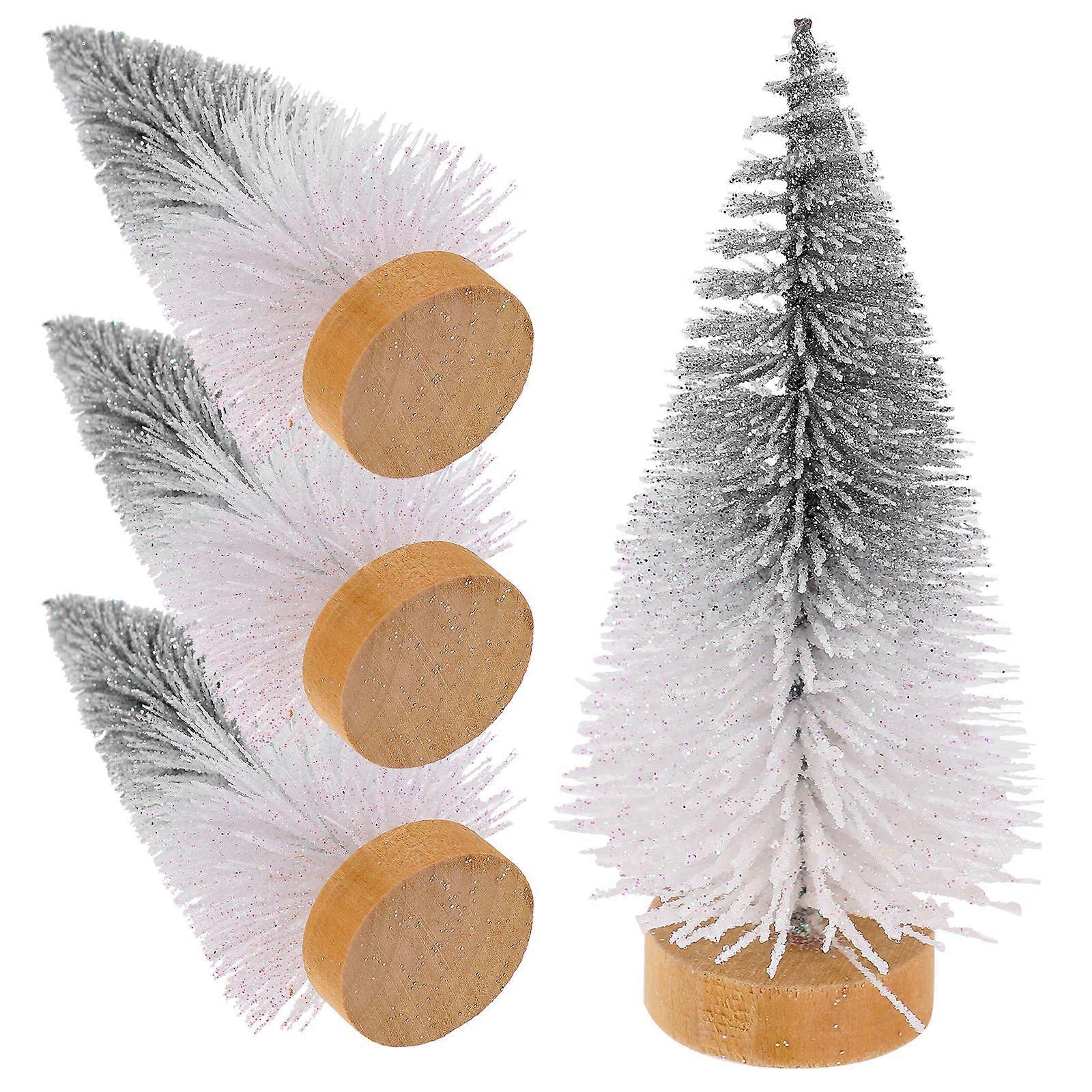 Mini Xmas Tree Decor Realistic and Vivid Style White Color 3.93X1.77X1.77in for Micro Landscape Scene Decor 4Pcs