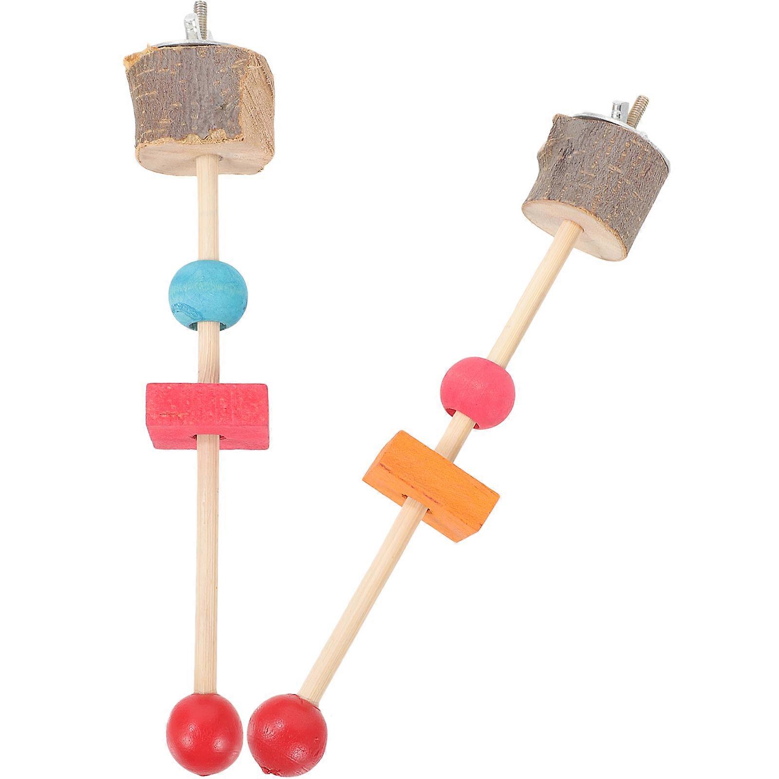 Wood Bird Perch Stand for Parrot Cage Toy Pet Use Fixing 2pcs