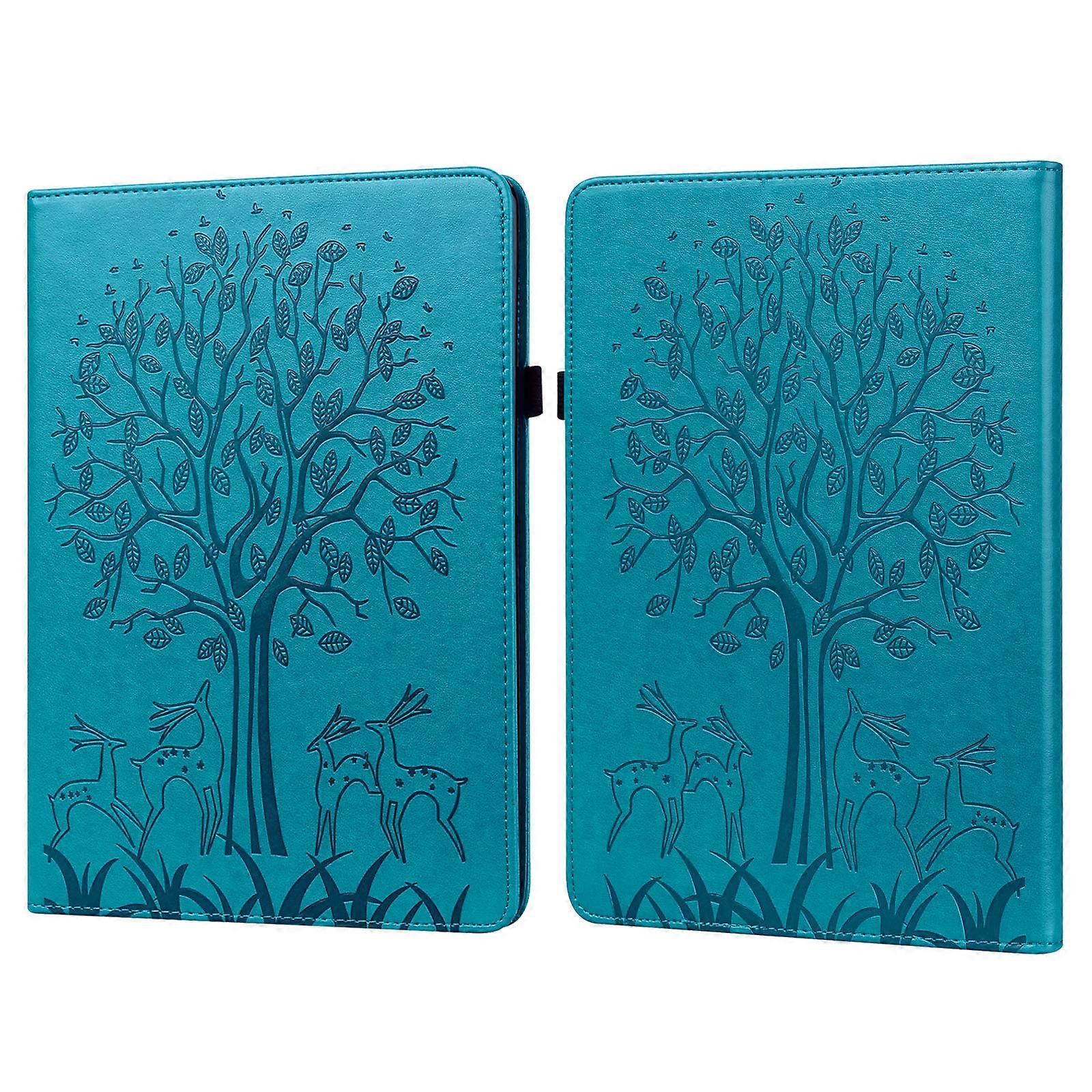 For Amazon Kindle Paperwhite (2024) Case PU Leather Stand Tree Deer Imprinted Cover Blue