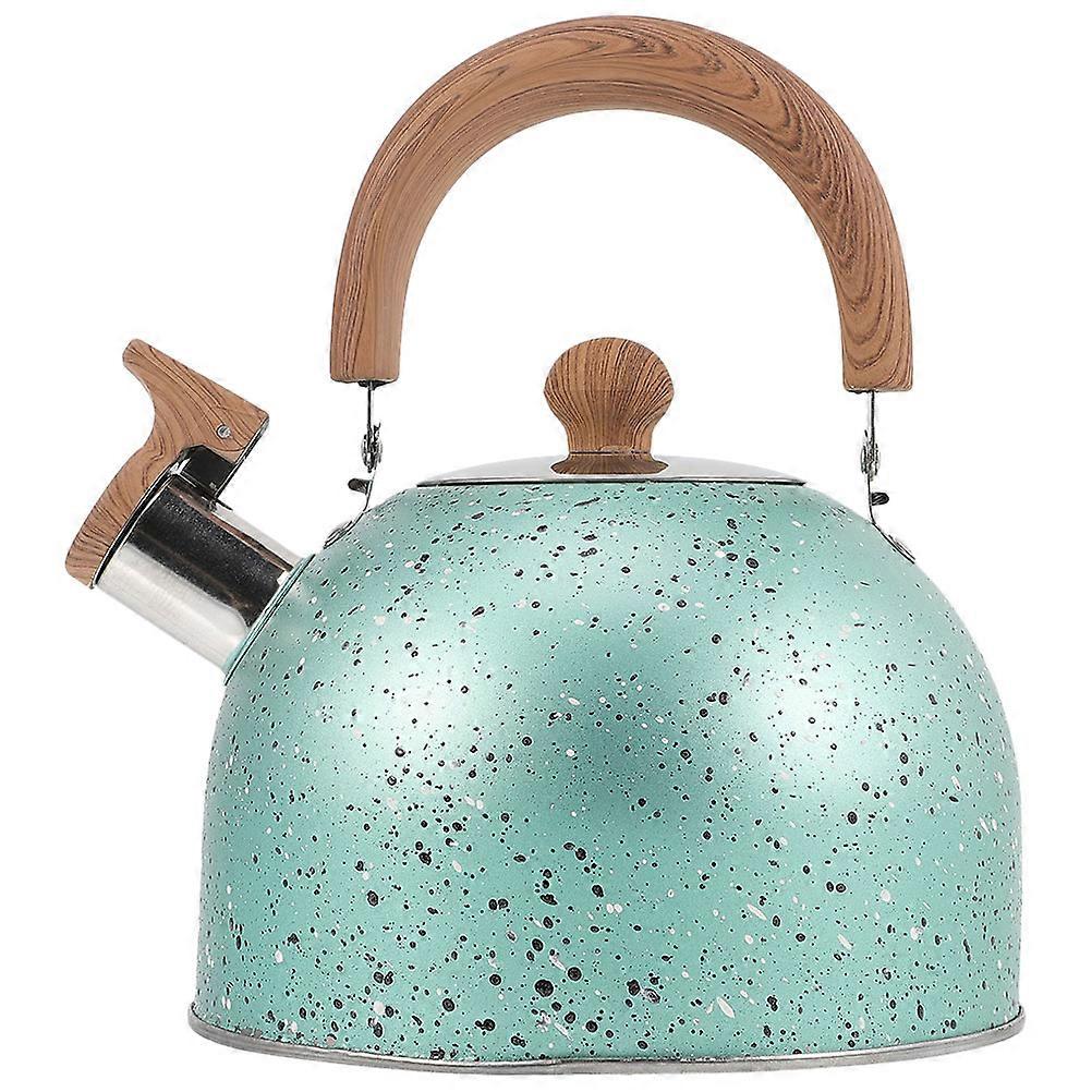 Teakettle Whistling Alert Hot Water Pot Stainless Steel Wood for Family Use Green 7.9×7.9×7.5in 1Pcs