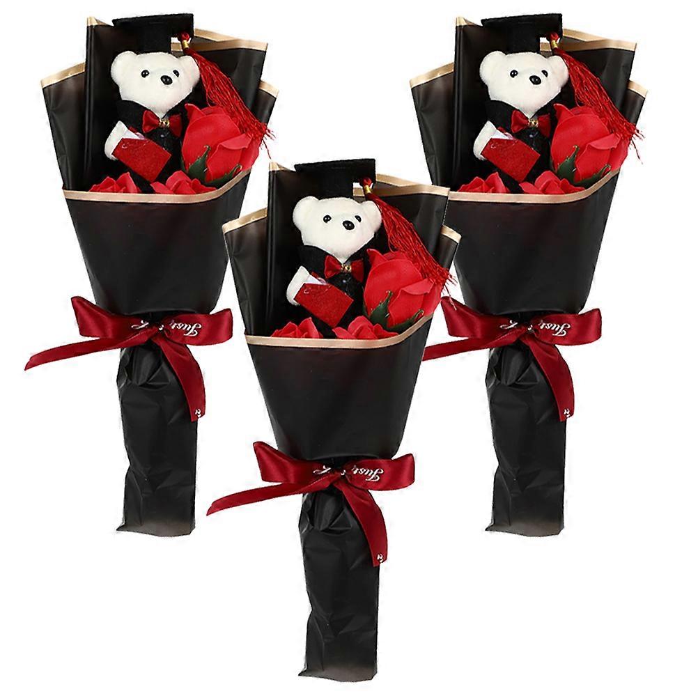 Graduation Artificial Flowers Bear Bouquet 36X16X8CM Simulation Bouquet For Photography Session 3Pcs