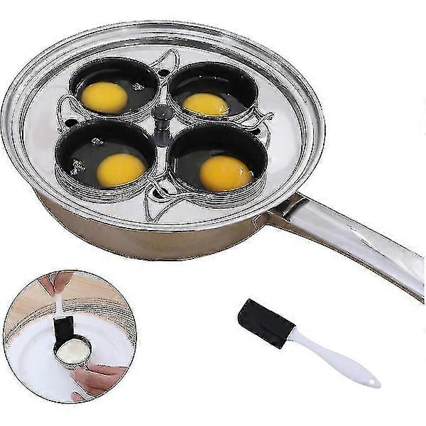 4 Cup Egg Cooker - Stainless Steel Egg Cooker for Poached Eggs, Induction Cooker Egg Cooker Set with 4 Nonstick Large Silicone Egg Cooker Cups.