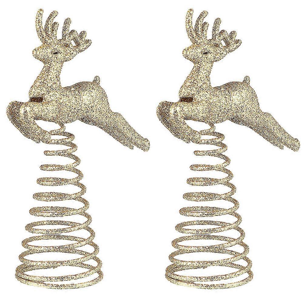 Golden Christmas Tree Decor Tree Toppers for Decoration Use 2Pcs Elk Shape