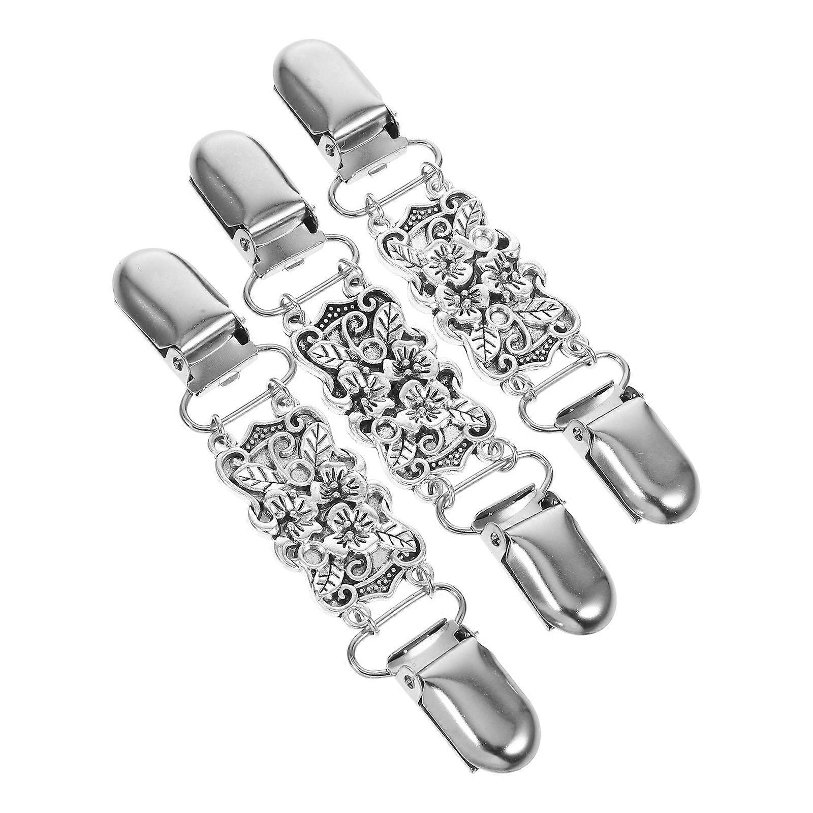 Retro Vintage Sweater Clips Set for Women – Durable Silver Non Rust Shawl Clasp Brooch Set