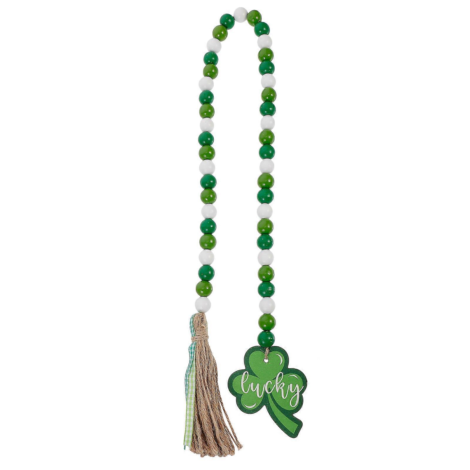 Green Rustic Wood Bead Garland with Tassel for Home Decoration St Patrick's Day Style 70 inches