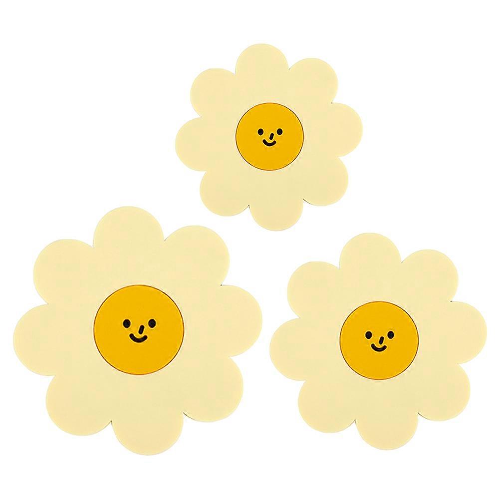 Silicone Mats For Kitchen 3Pcs Insulated Flower-Shaped Coasters For Home Decor And Table Setup In Yellow Color