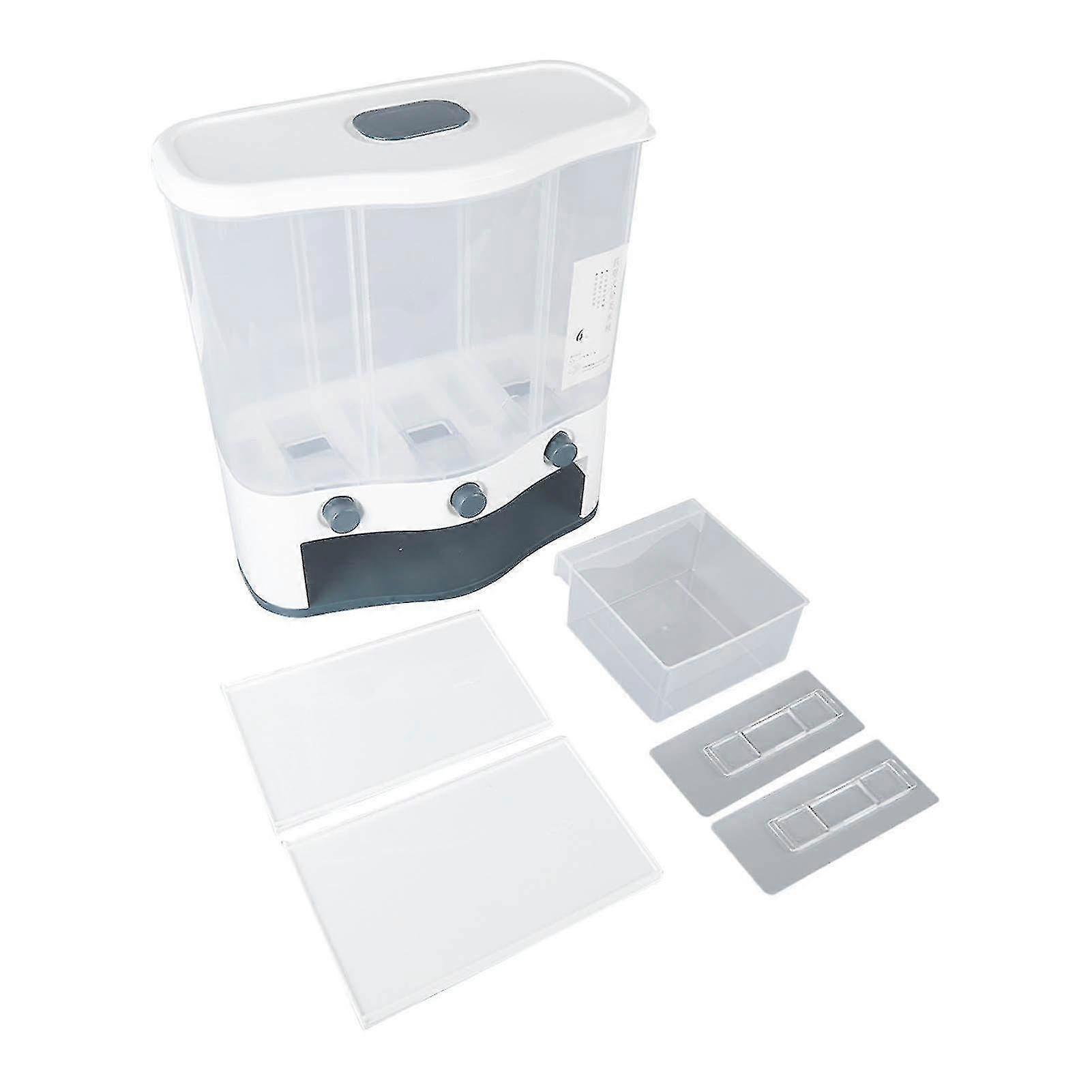 3-Grid 6L Grain Dispenser Box with Transparent Window & Lid - Large Capacity Rice and Dry Food Storage Container in Green