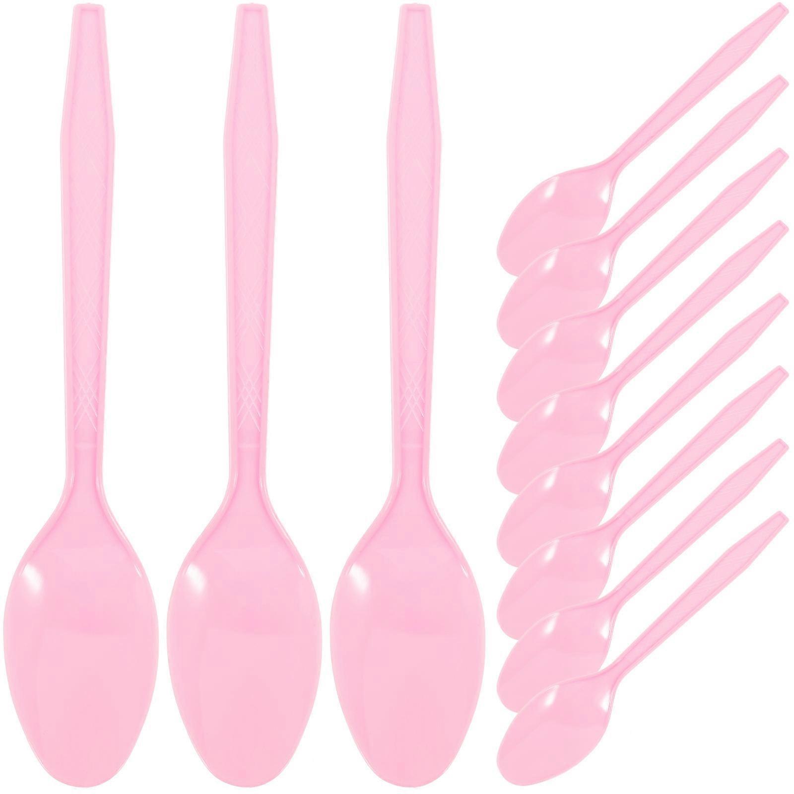 Pink Plastic Spoons for Dessert Cake and Ice Tableware Reusable Stable Material