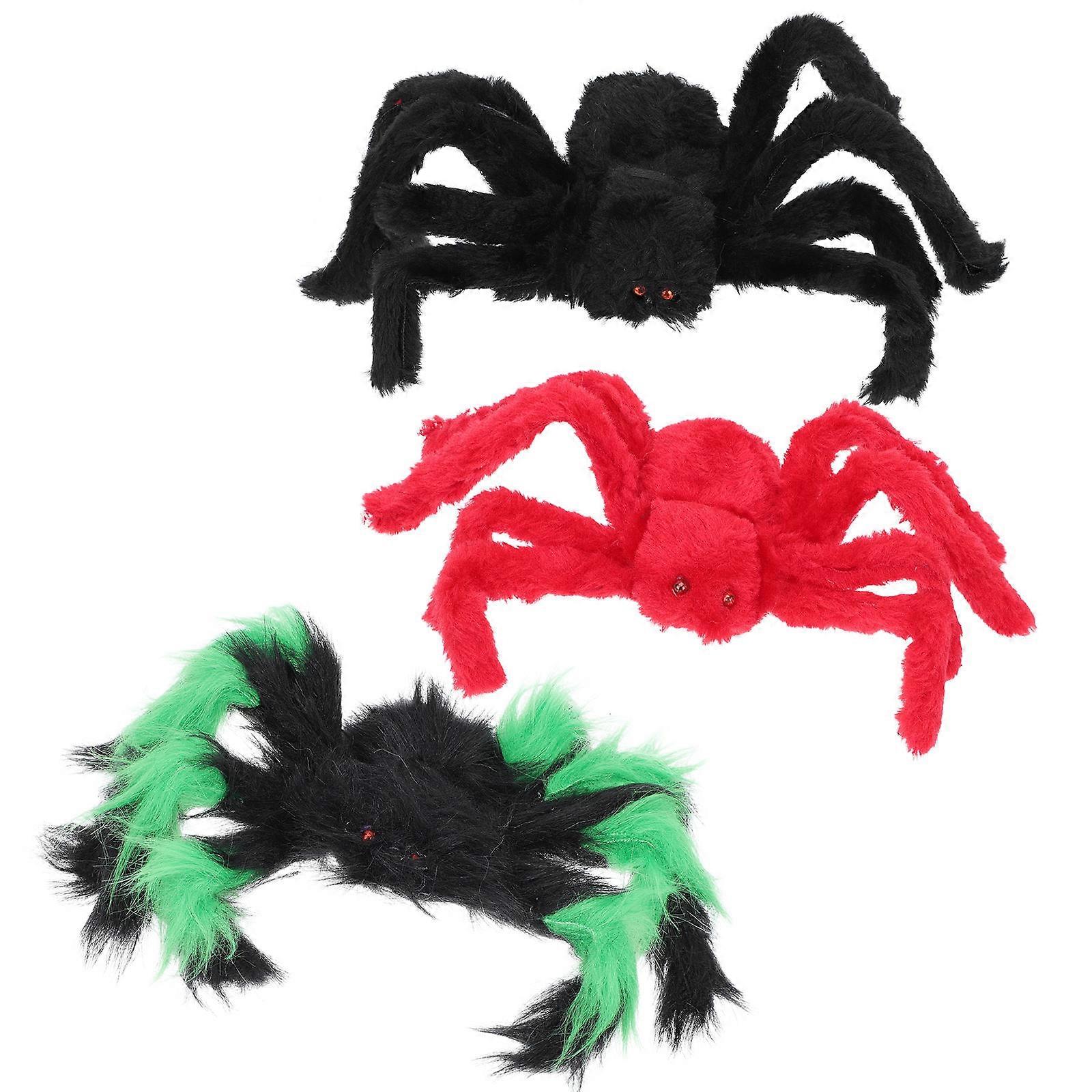 3Pcs Halloween Spider Toy Assorted Color Lifelike Design For Party Decoration And Prank Fun