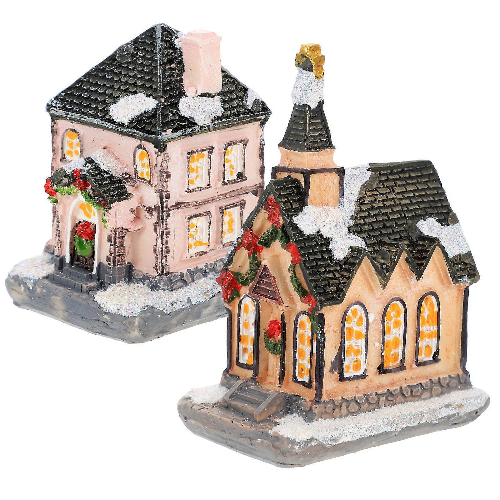 Christmas Theme 2Pcs Resin Houses Ornament with a Fun Festive Design Suitable for Home Decorators Celebrating Various Occasions
