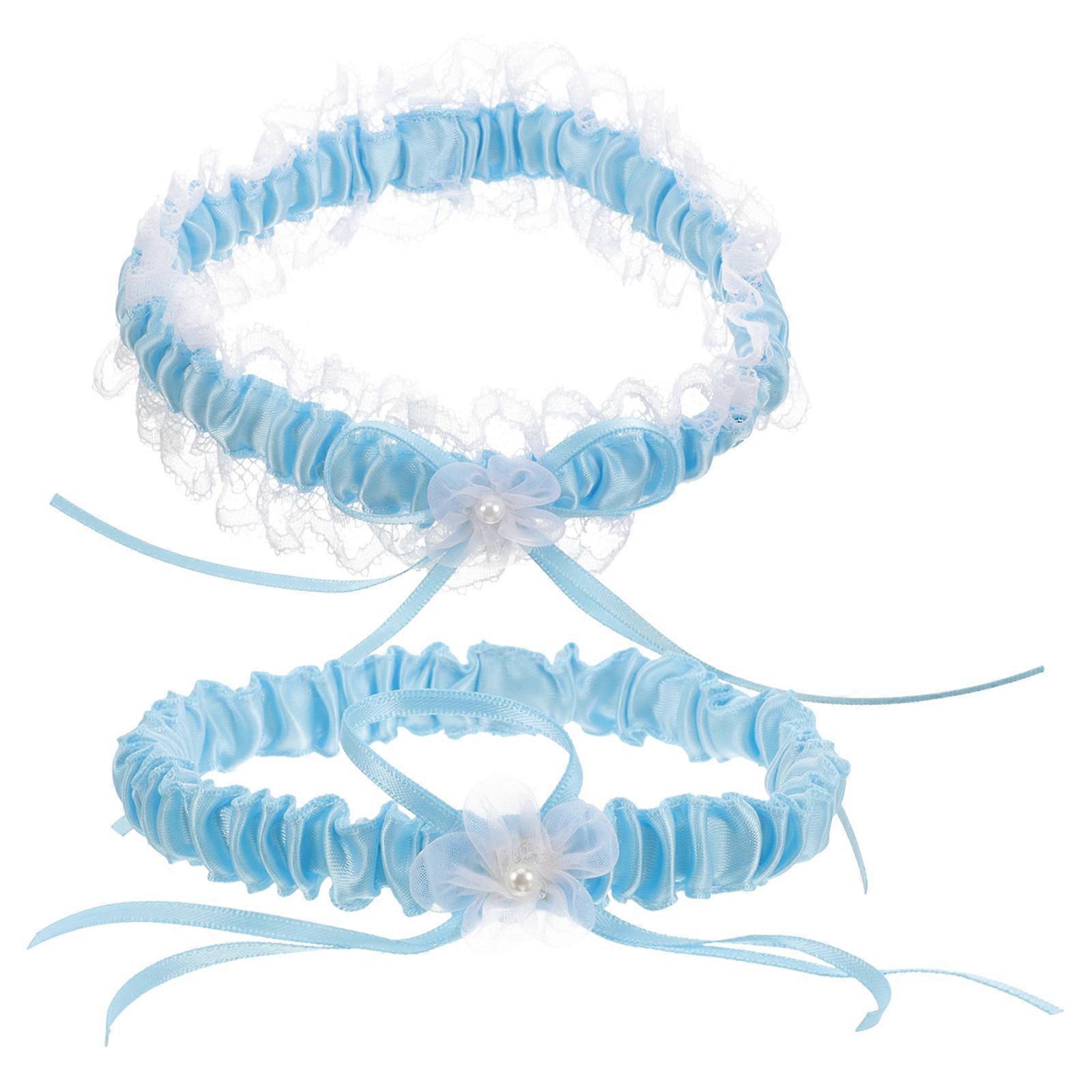 Here's a refined and professional product description based on your input:
**2PCS Sky Blue Wedding Lace Floral Pattern Bridal Leg Bands with