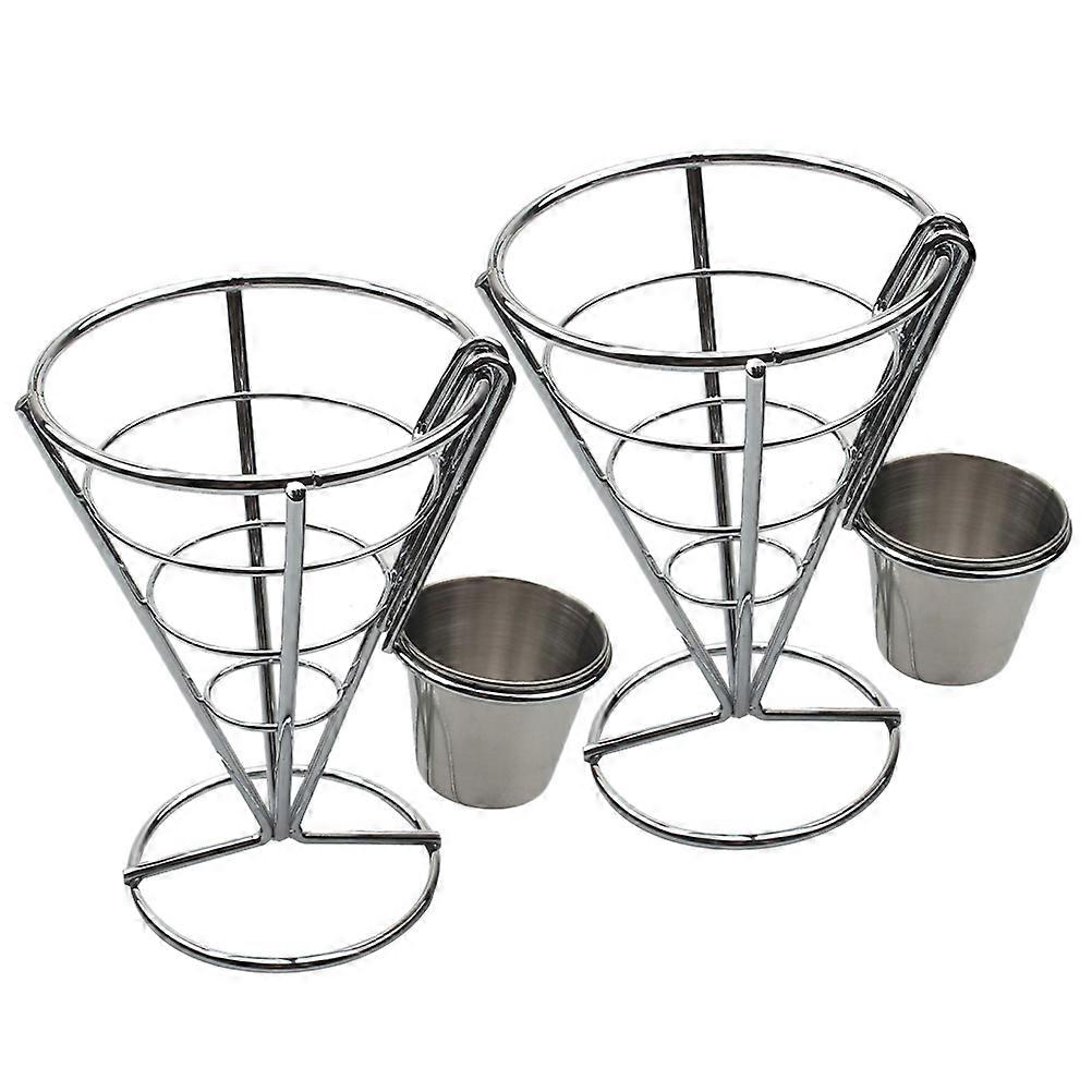 2pcs French Fries Cone Basket Stand with Sauce Dipper – Compact Appetizer Display for Snacks, Parties, Restaurants, Picnics Food Serving Holder
