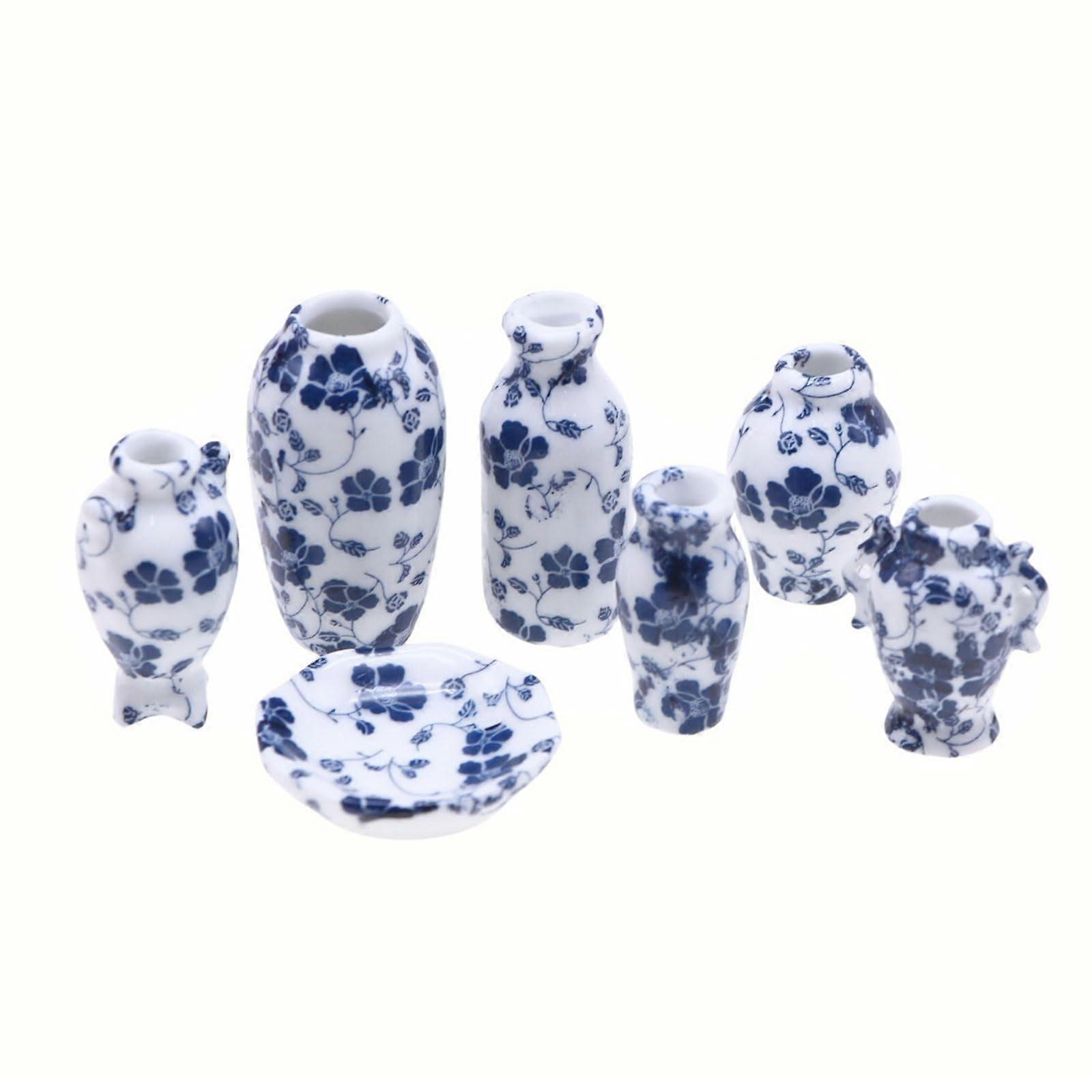 7pcs Miniature Porcelain Tea Cup Set, Fine China, Elegant Design, Ideal for Collecting and Display
