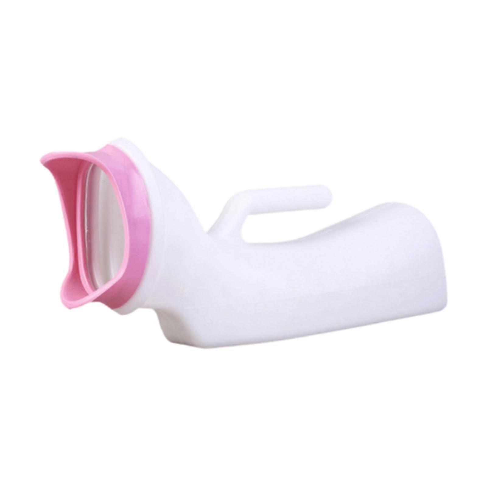 Female Portable Urinal - Mobile Toilet with Handle, Clear Urinal Bottle Pee Funnel for Car Trips Seniors, White and Pink, 12x10x28cm