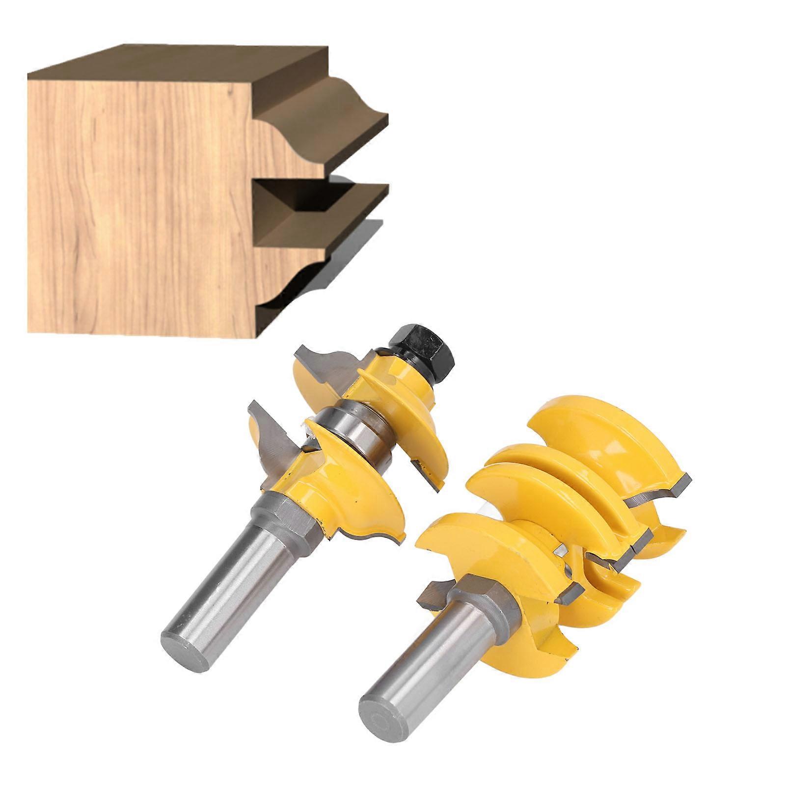 2Pcs/Set Entry Door Tenon Router Bit Carbon Steel Alloy Adjustable Stile Rail Milling Cutter 1/2in Shank