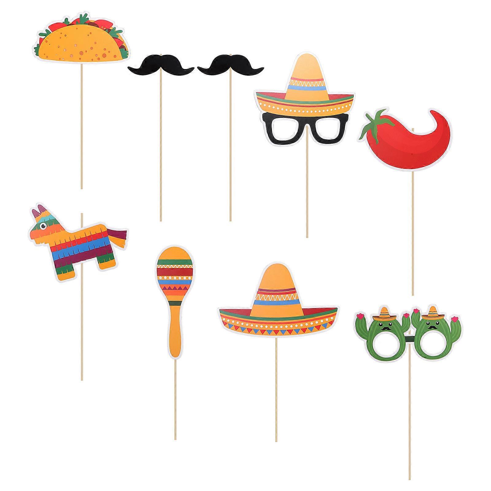 Mexican Carnival Party Hat Beard Props for Decoration 9Pcs Set