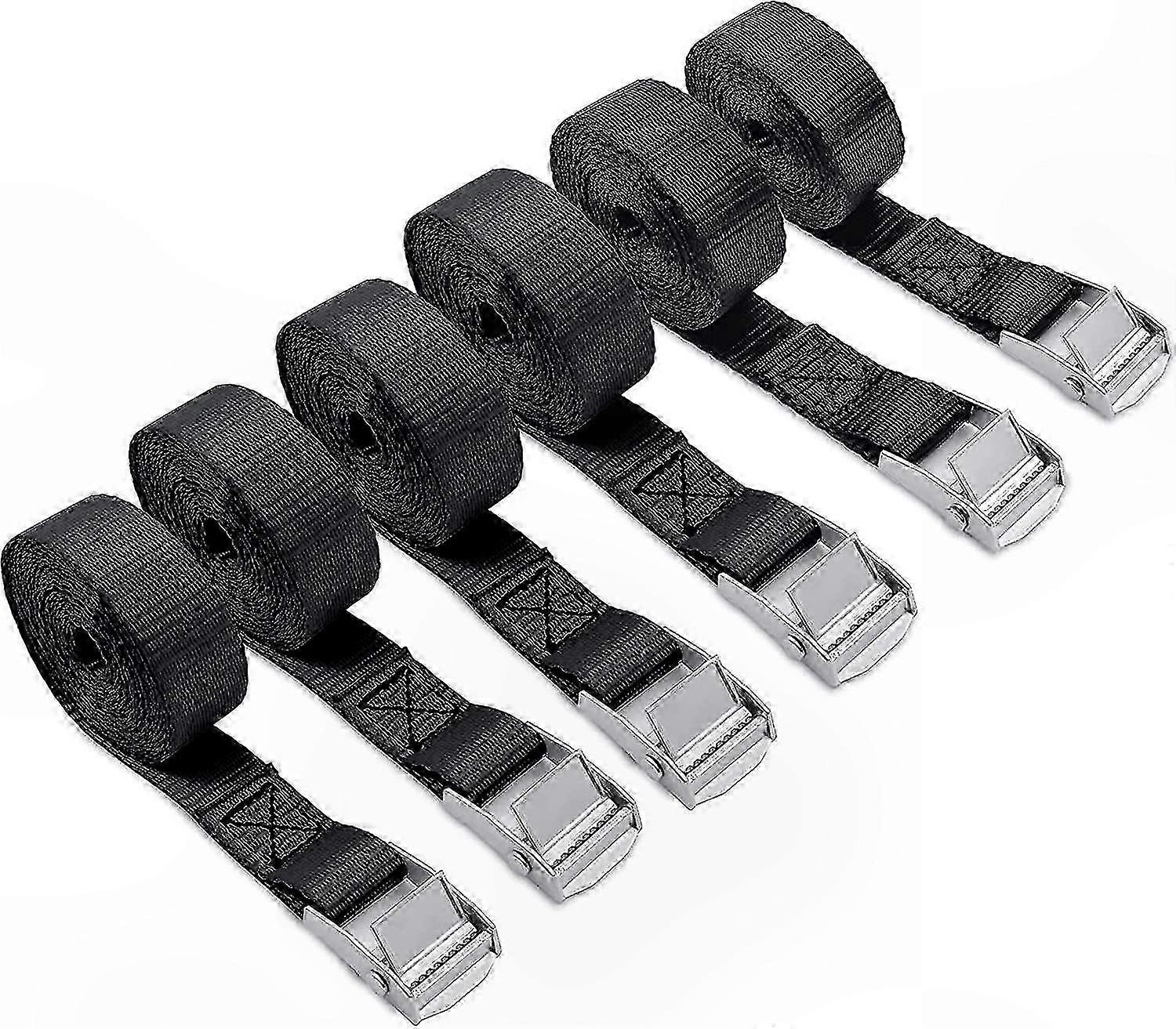 Black Heavy Duty Ratchet Tie Down Straps, 1m Lashing Straps with Clamp Lock for Motorcycle and Carriers, 6 Pack Short Robust Straps
