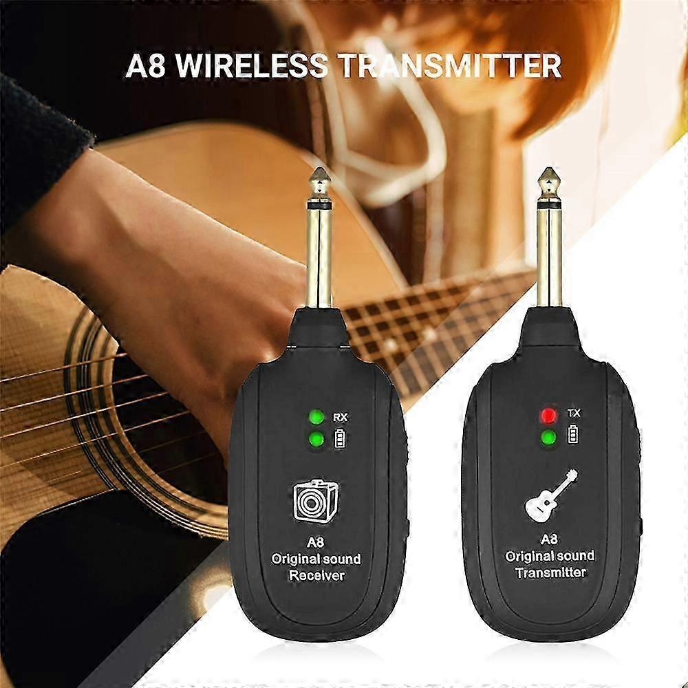 UHF A8 Wireless Guitar Transmitter Receiver System, 4-Kanal wiederaufladbar für E-Gitarren und Bässe