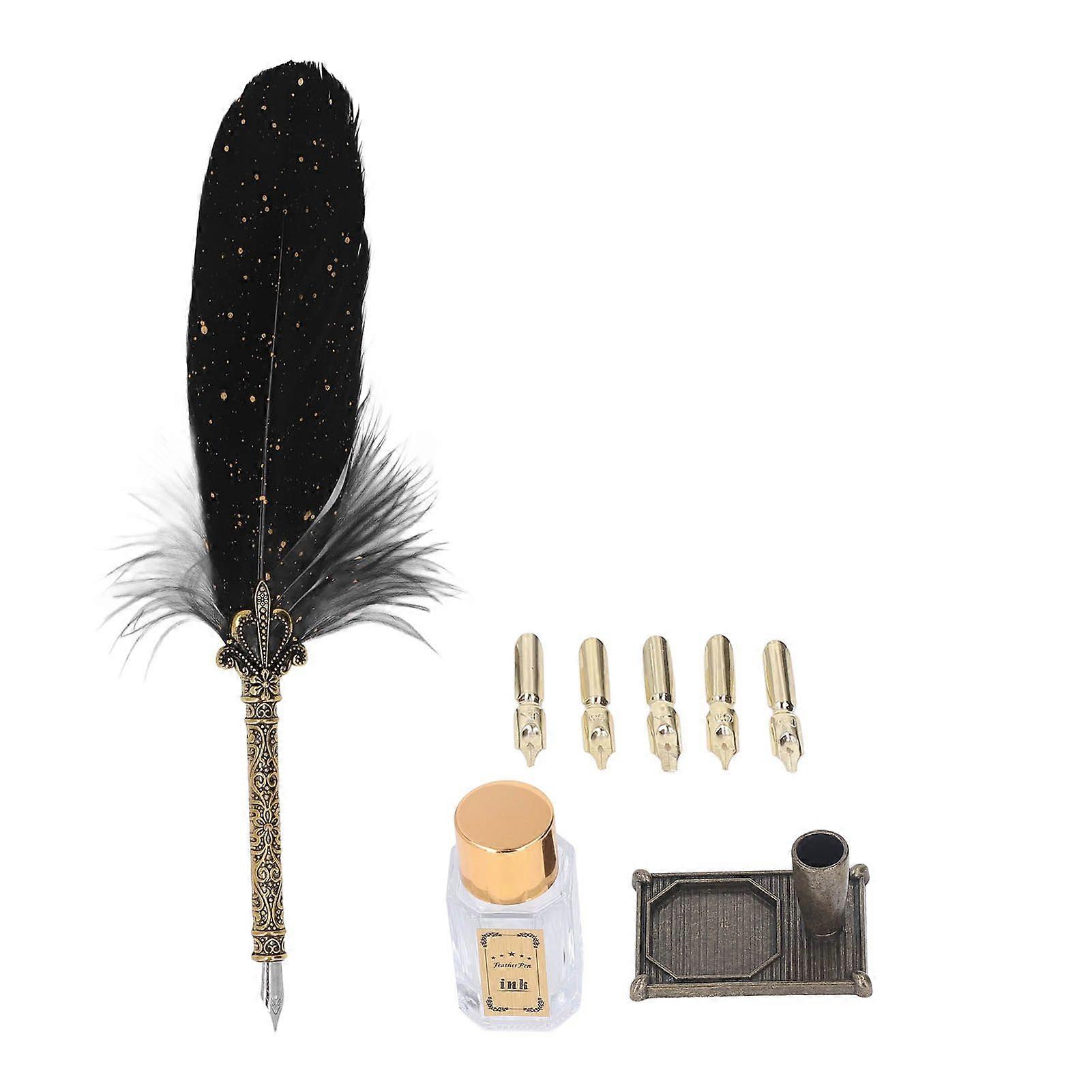 Federkielstift-Set Retro Elegant Exquisite Muster Glättung Schreiben Federstift Kalligraphie Stift Kit mit austauschbaren Federn Schwarz