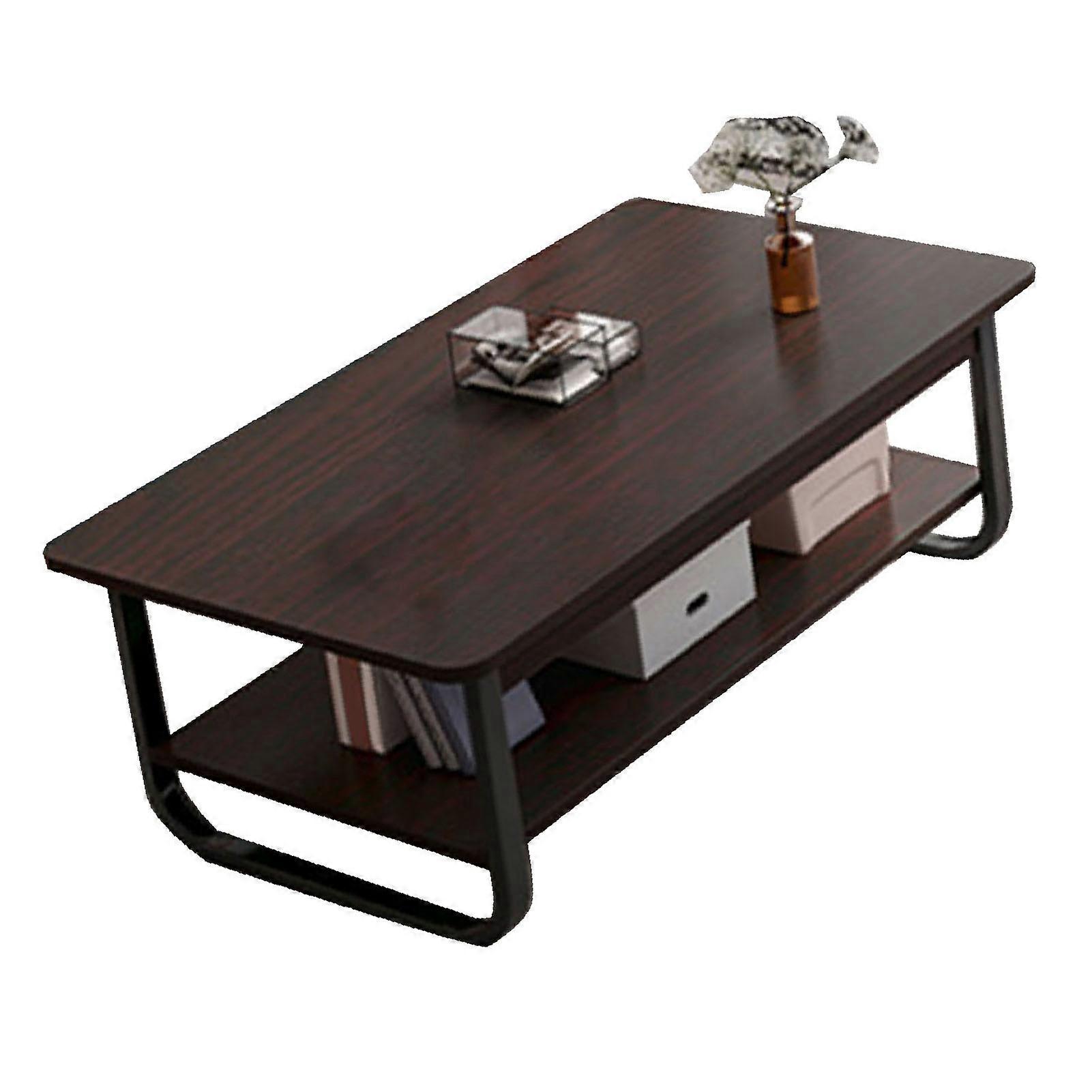 2 Tier Coffee Table 100x60x41cm Black Walnut Minimalist Shelf