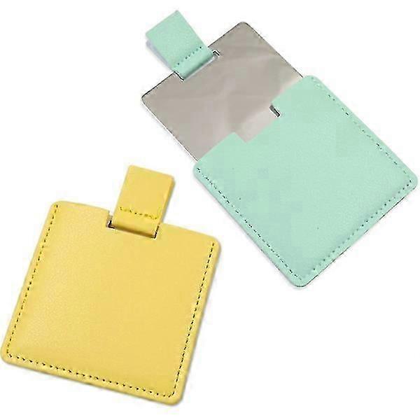 Stainless steel unbreakable compact mirror with PU leather case (green + yellow) 2pcs Cs fast