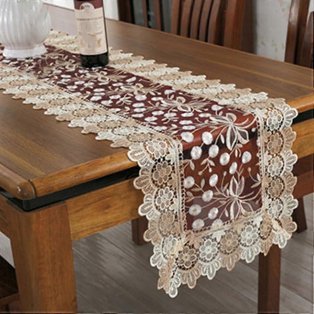 Fitting Hollow Tablecloth Crochet Lace Table Runner With Tassels Easy Care Wine Red 40x120 cm