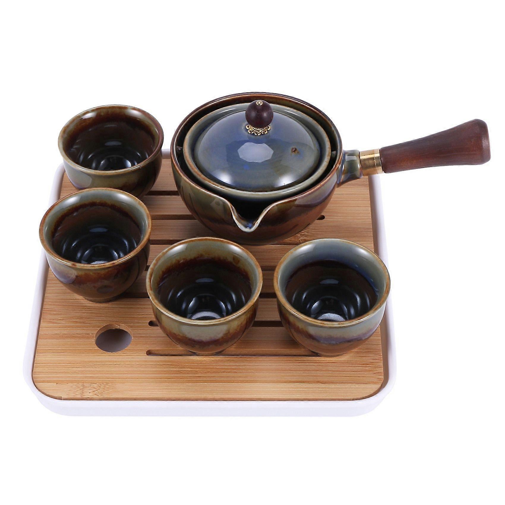 Porcelain Gongfu Tea Set Portable Teapot Set with 360 Rotation Tea Maker and Infuser Portable Gift