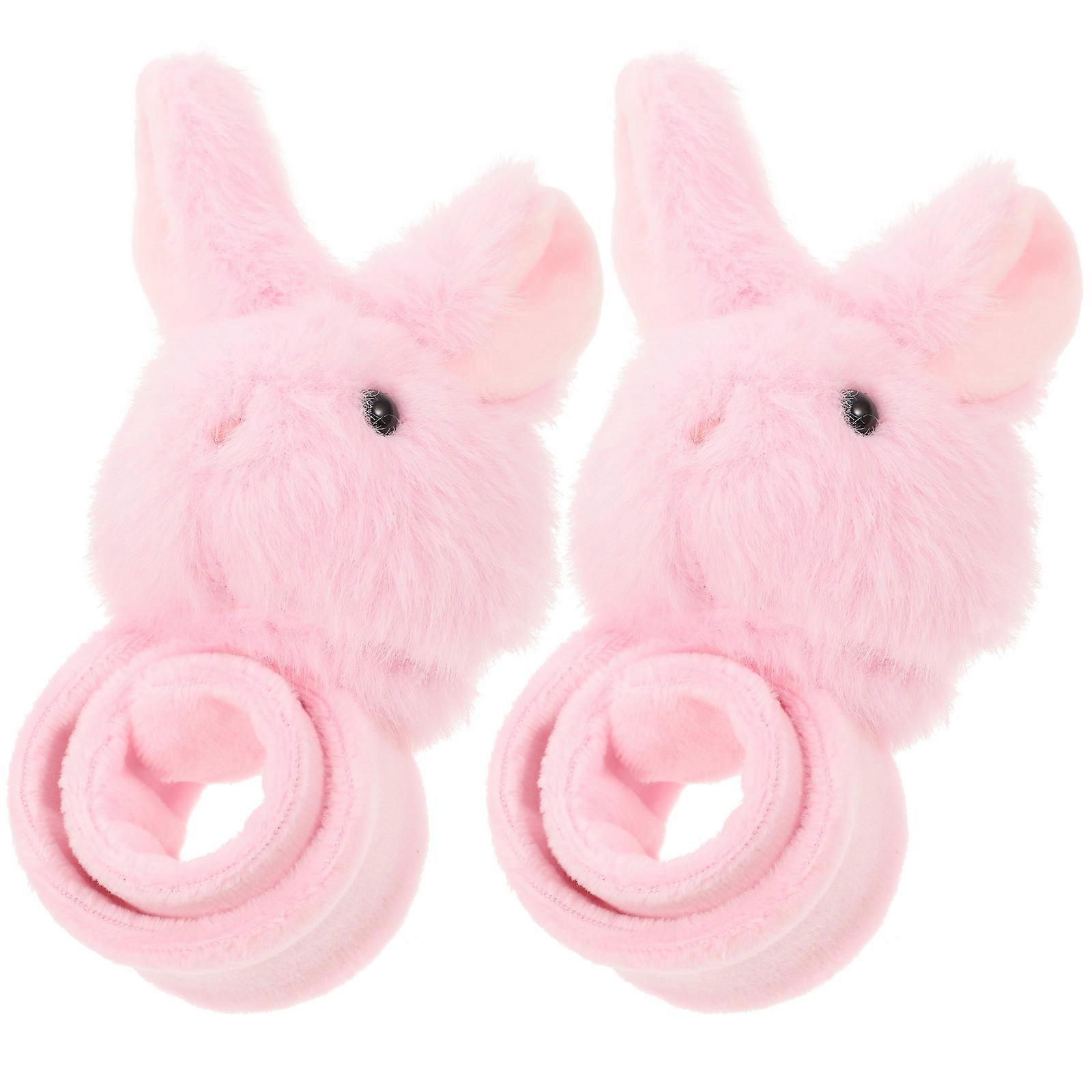 Animal Slap Bracelets for Kids Rabbit Shape Comfortable Plush Pink Portable Fun Favor