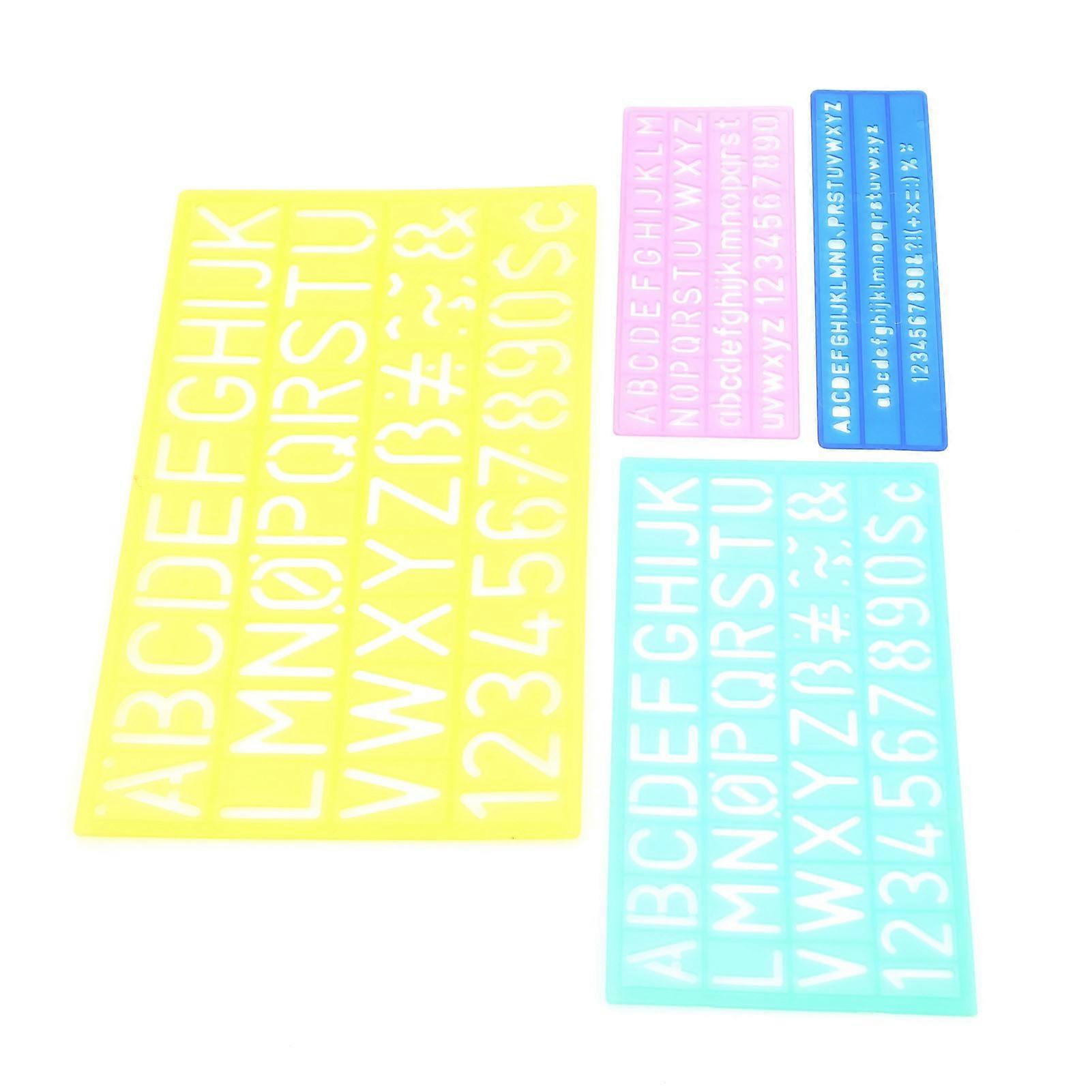 4pcs Colorful Plastic Number & Letter Drawing Stencils Kit