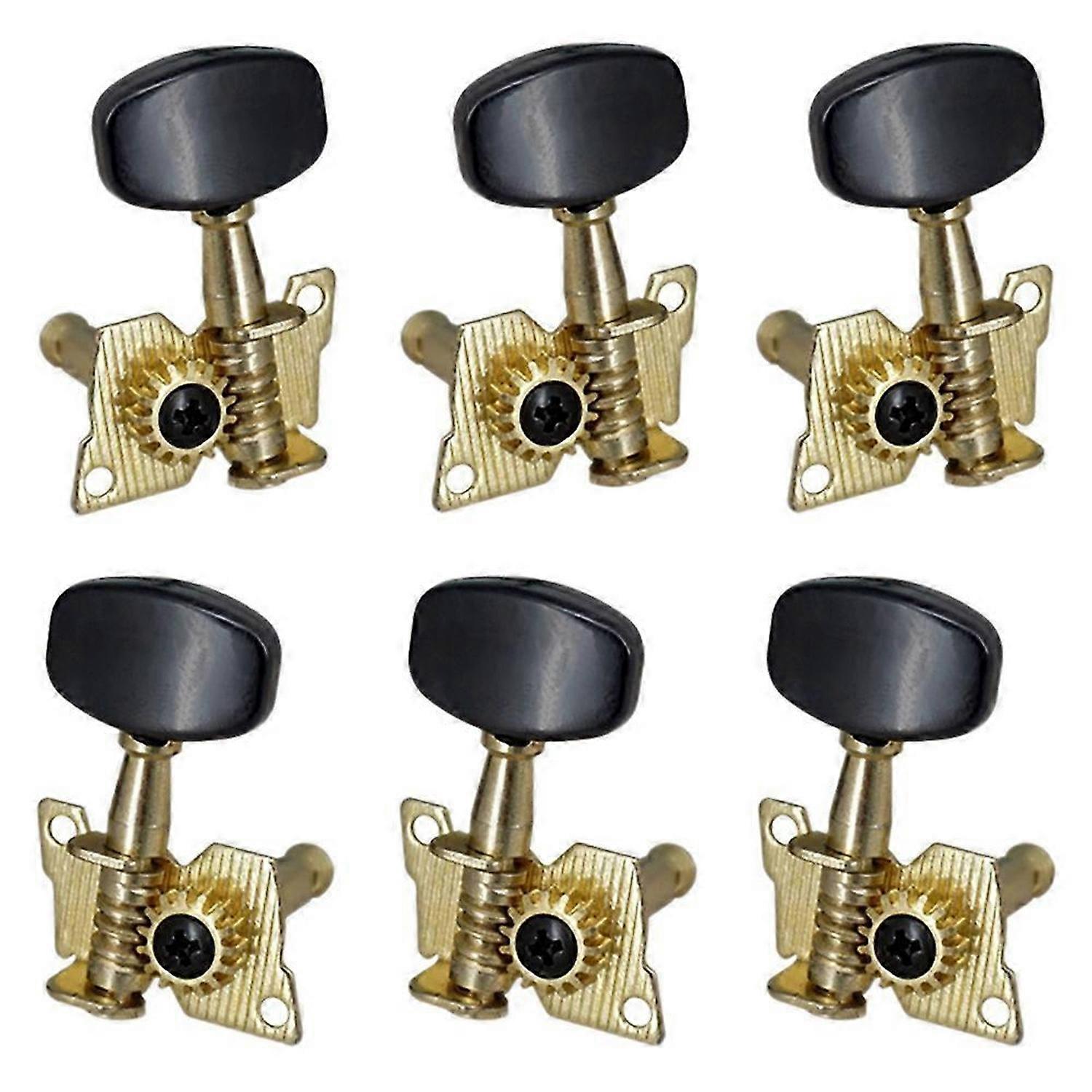 6Pc Right Left Guitar Tuning Pegs Open Machine Heads Square Button Gold Acoustic Folk Guitar Tuning Peg Parts Gold+Black