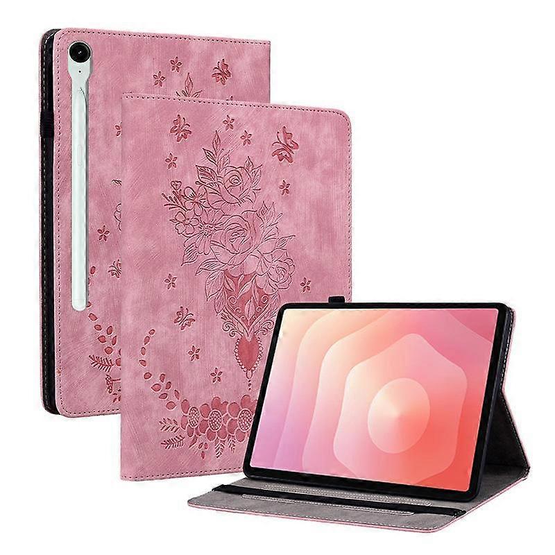 バタフライローズエンボスレザータブレットケース