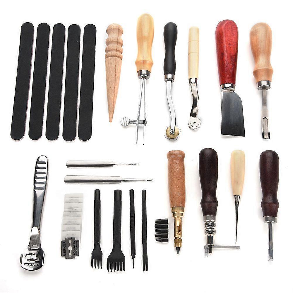 18pcs Leather Craft Tools Punch Kit Stitching Working Stitching Groover Sewing Set