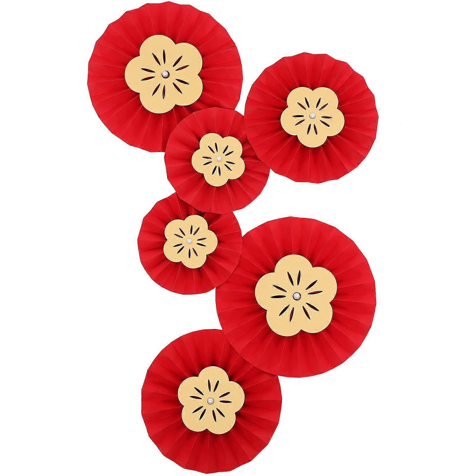 Paper Flower Hanging Paper Fans for New Year Party Decoration 48Pcs Red