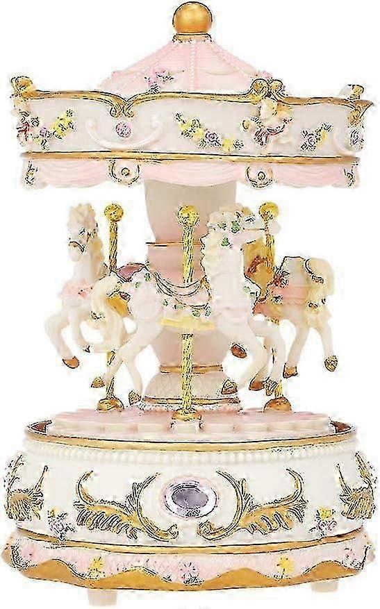 機械式オルゴールミニLEDカルーセルカラフルなカルーセルオルゴールギフトリトルフレンドキッズクリスマスパーティーピンク