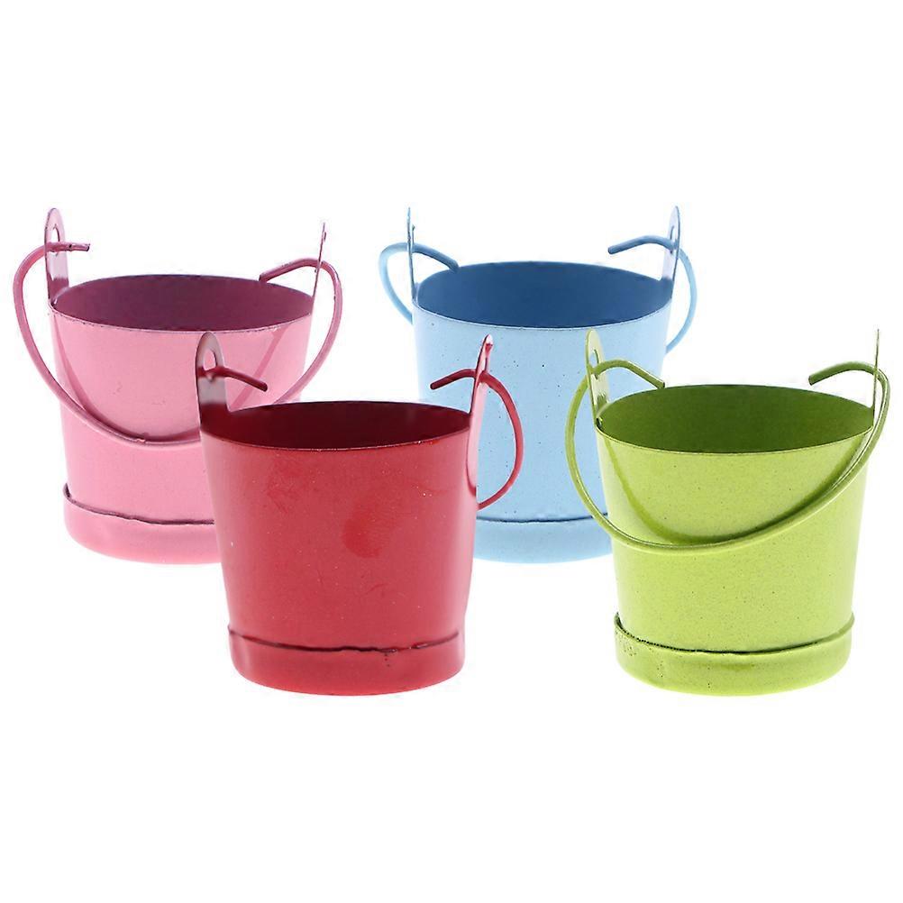 Metal Mini Buckets for Decor 4Pcs Mini Tinplate Small Buckets Assorted Color