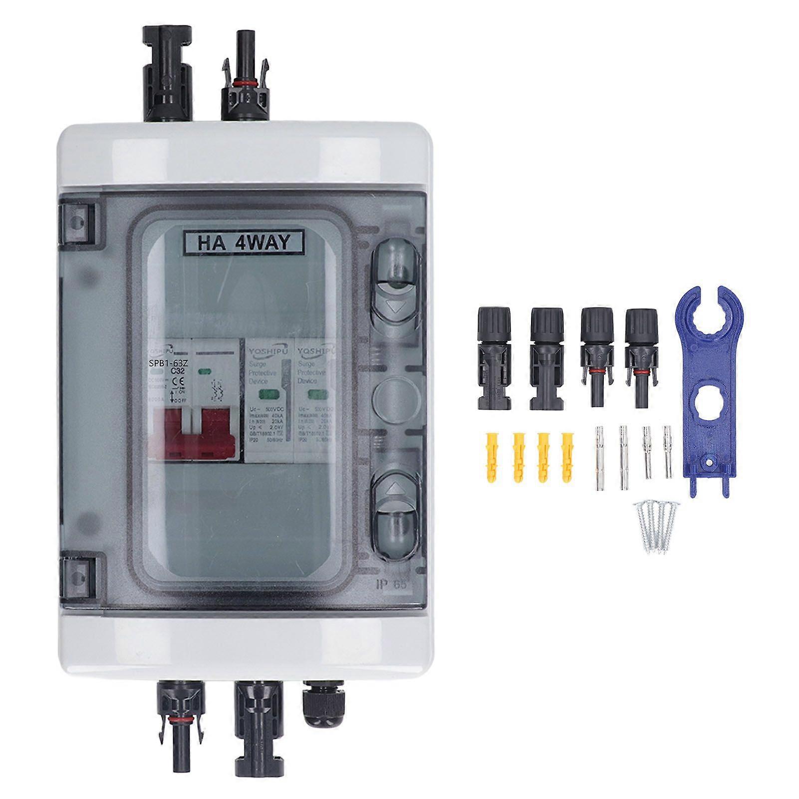 PV Combiner Box IP65 Waterproof Solar Photovoltaic Combiner Box with DC500V 32A Circuit Breaker Surge Protector