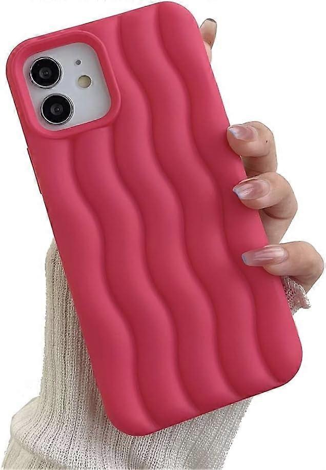 Cute 3D Wave Curly Frame iPhone Case for 11 Pro Max, Soft Silicone Shockproof Bumper (Rose Red)