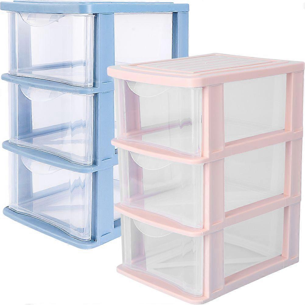 2pcs Three-layer Storage Boxes Drawer Type Tabletop Sundries Storage Organizer