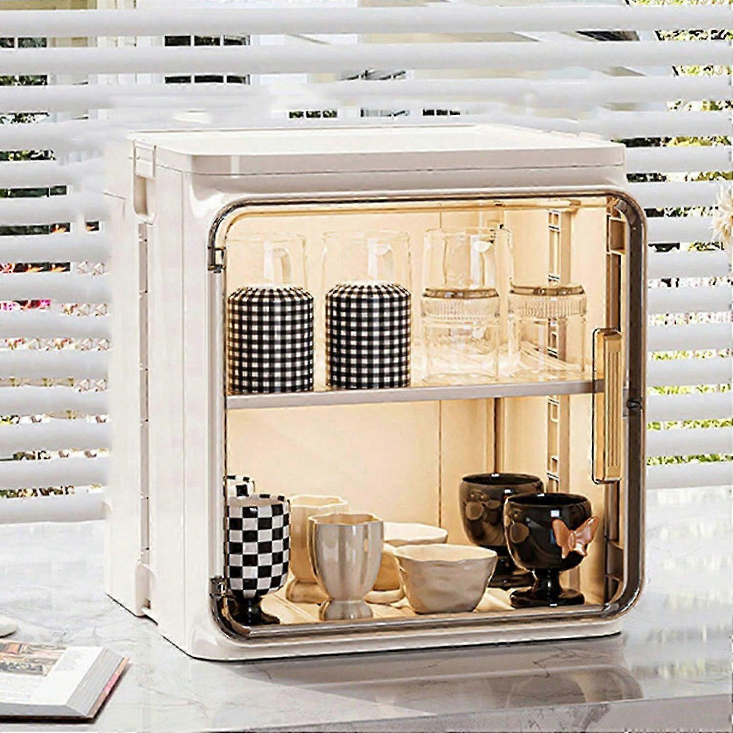 2-Tier Dust-Proof Cup Storage Cabinet Tea Coffee Drinkware Countertop Mug Organizer
