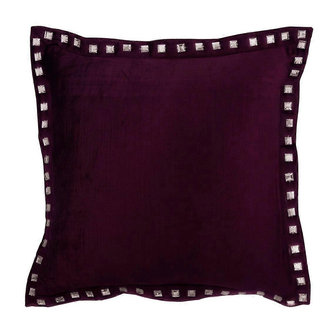 HomeCentric Plum Pillow Cases with Zipper, 14x14 inch, Velvet Sparkly Crystal Design, Pack of 2