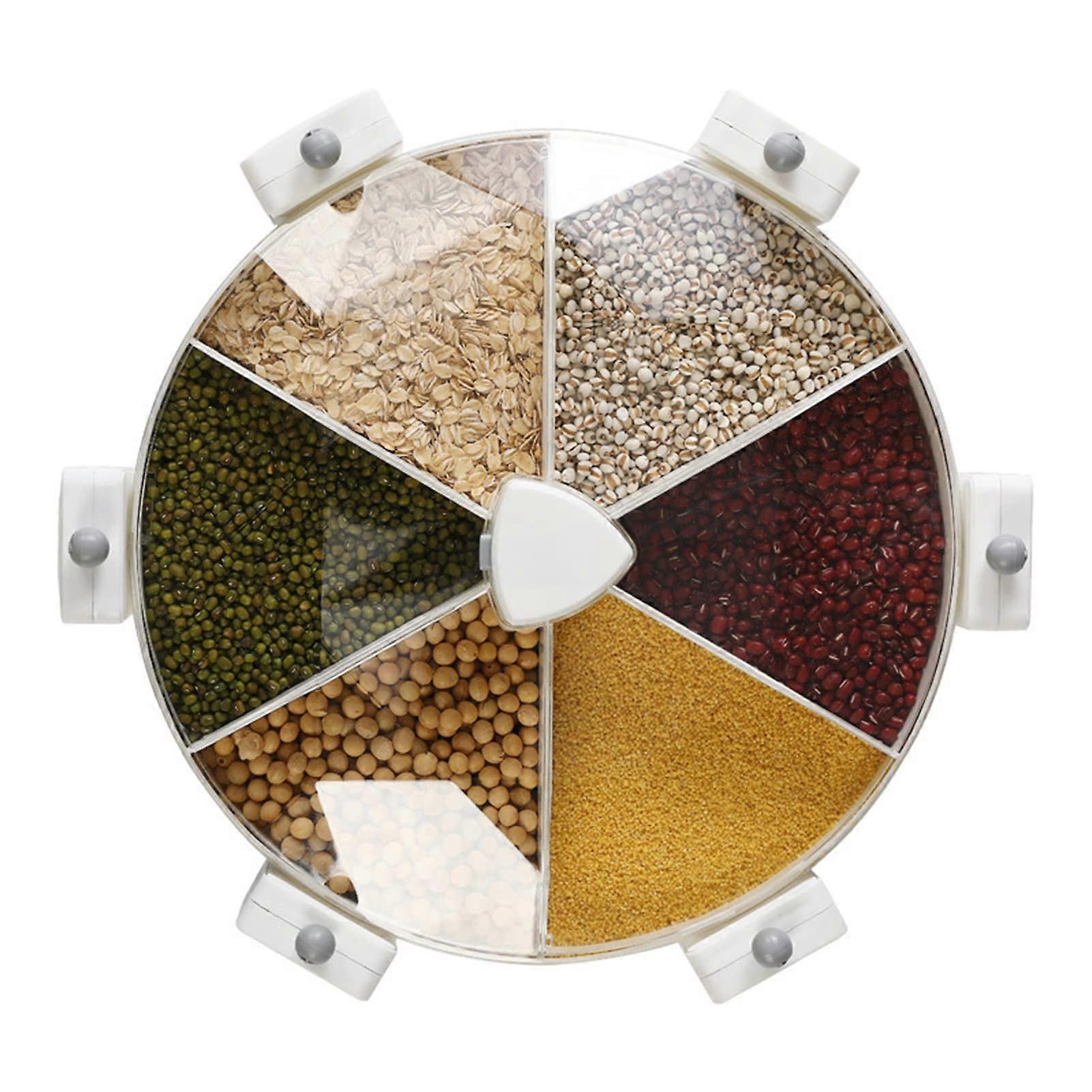 Grain Dispenser Wall Mounted Rotating Grain Storage Box with Sealed Cereal Container in White and Grey for Kitchen Use