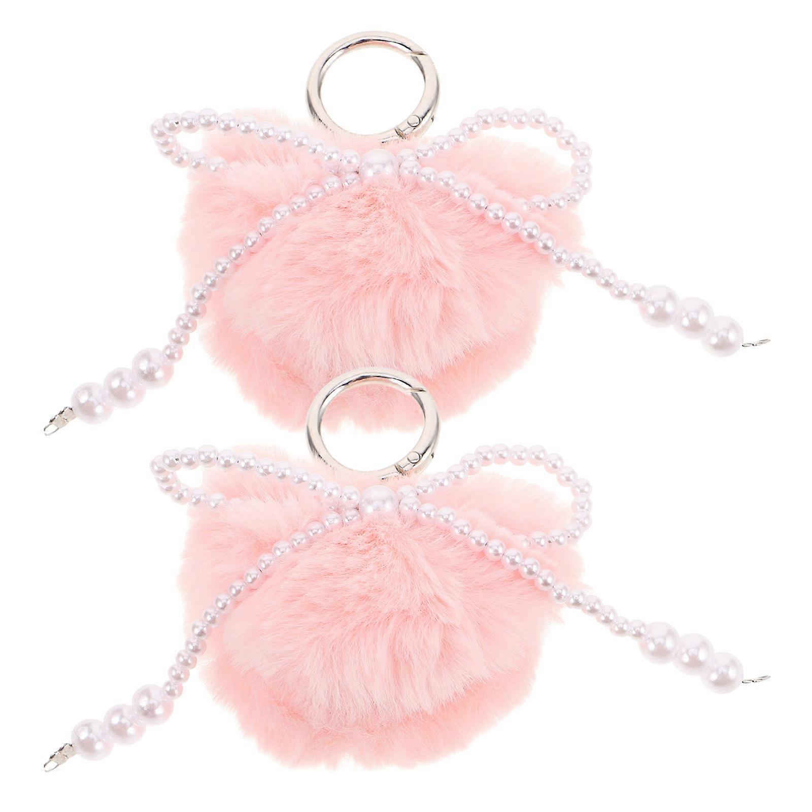 Cute Heart Bag Charm Pink Soft Plush Keychain for Teens 4Pcs