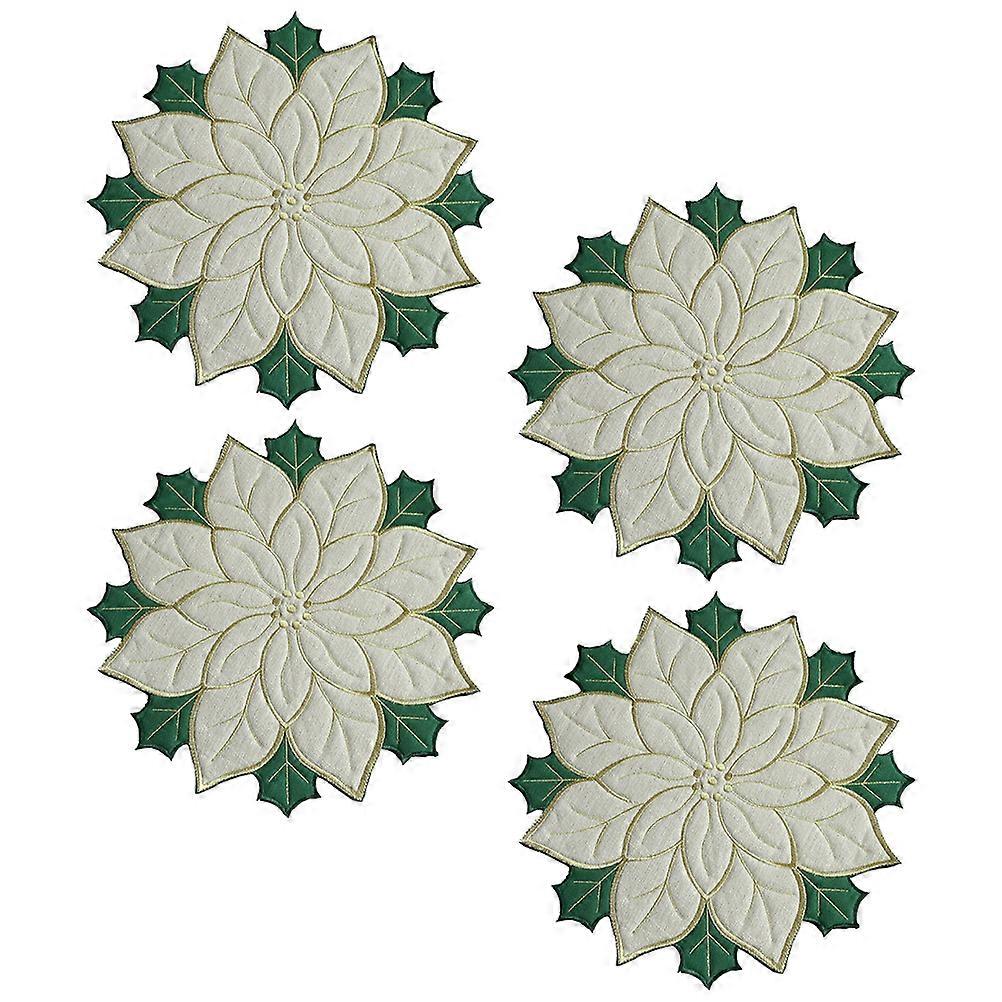 Embroidered Holiday Placemats For Festive Dining Table Insulation With Square Shape 8 Pcs